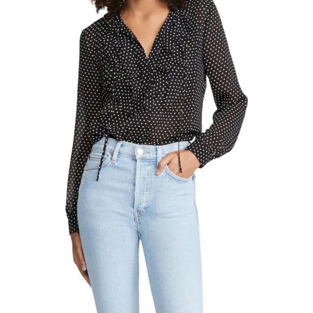 L'AGENCE Tabitha Star Print Ruffle Front Blouse Top Semi Sheer XS